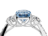 White gold Fancy Blue Radiant  Cut Three-Stone Diamond Pave Band with Prong Setting_41
