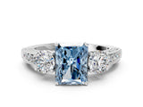 White gold Fancy Blue Radiant Cut Three-Stone Diamond Ring with Pavé Band and Four-Prong Setting_12