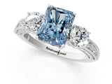 White gold Fancy Blue Radiant Cut Three-Stone Diamond Ring with Pavé Band and Four-Prong Setting_13