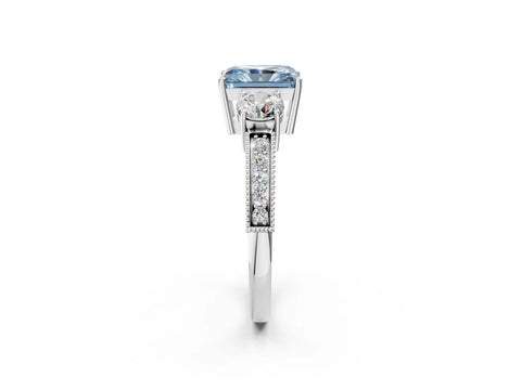 White gold Fancy Blue Radiant Cut Three-Stone Diamond Ring with Pavé Band and Four-Prong Setting_14