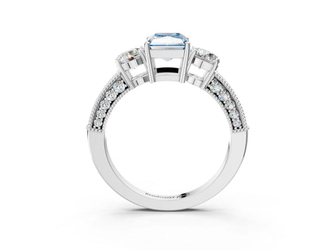 White gold Fancy Blue Radiant Cut Three-Stone Diamond Ring with Pavé Band and Four-Prong Setting_15