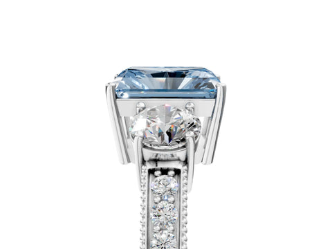White gold Fancy Blue Radiant Cut Three-Stone Diamond Ring with Pavé Band and Four-Prong Setting_17