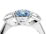 White gold Fancy Blue Radiant Cut Three-Stone Diamond Ring with Prong Setting on a Classic Band_16