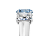 White gold Fancy Blue Radiant Cut Three-Stone Diamond Ring with Prong Setting on a Classic Band_17