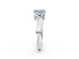 White gold Fancy Blue Radiant Cut Three-Stone Diamond Ring with Prong Setting on a Classic Band_20