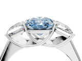 White gold Fancy Blue Radiant Cut Three-Stone Diamond Ring with Prong Setting on a Classic Band_22