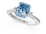 White gold Fancy Blue Radiant  Cut Three-Stone Solitaire Ring with Round Accent Diamonds and Four-Prong Setting_20