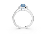 White gold Fancy Blue Radiant  Cut Three-Stone Solitaire Ring with Round Accent Diamonds and Four-Prong Setting_23