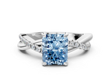 White gold Fancy Blue Radiant  Cut Twist Band Solitaire Diamond Ring with Pavé Setting_3