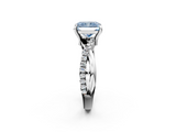 White gold Fancy Blue Radiant  Cut Twist Band Solitaire Diamond Ring with Pavé Setting_5