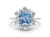 White gold Fancy Blue Radiant  Diamond Cluster Halo Ring with Solitaire Band and Four-Prong Setting_20