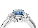 White gold Fancy Blue Radiant  Diamond Cluster Halo Ring with Solitaire Band and Four-Prong Setting_24