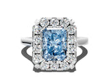 White gold Fancy Blue Radiant  Diamond Cluster Halo Solitaire with Four-Prong Setting_89