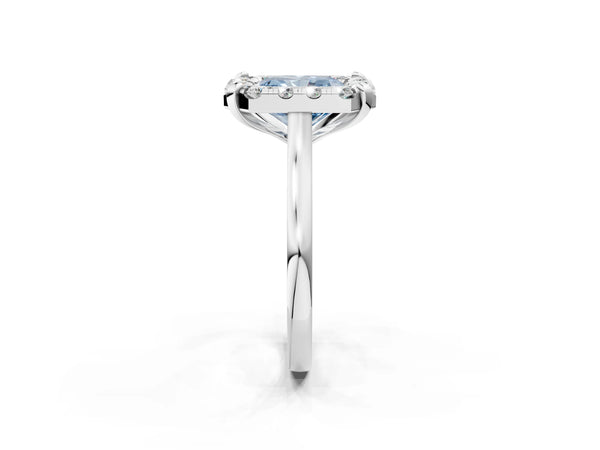 Platinum Fancy Blue Radiant  Diamond Cluster Halo Solitaire with Four-Prong Setting