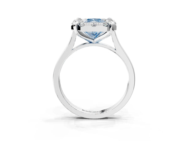 Platinum Fancy Blue Radiant  Diamond Cluster Halo Solitaire with Four-Prong Setting