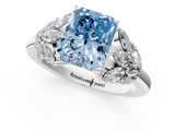 White gold Fancy Blue Radiant  Diamond Cluster Leaf Design Ring with Prong Setting_67