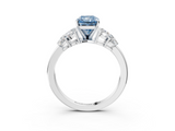 White gold Fancy Blue Radiant  Diamond Cluster Leaf Design Ring with Prong Setting_69