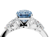 White gold Fancy Blue Radiant  Diamond Cluster Leaf Design Ring with Prong Setting_75