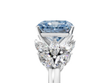 White gold Fancy Blue Radiant  Diamond Cluster Leaf Design Ring with Prong Setting_76
