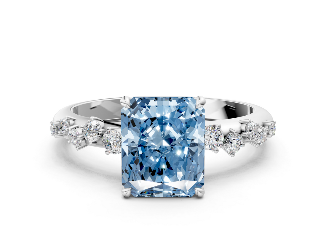 White gold Fancy Blue Radiant  Diamond Cluster Prong-Set Solitaire Ring_20