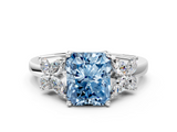 White gold Fancy Blue Radiant  Diamond Floral Cluster Ring with Solitaire Band and Prong Setting_63