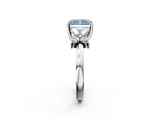 White gold Fancy Blue Radiant  Diamond Floral Cluster Ring with Solitaire Band and Prong Setting_65