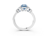 White gold Fancy Blue Radiant  Diamond Floral Cluster Ring with Solitaire Band and Prong Setting_66