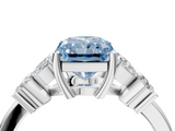 White gold Fancy Blue Radiant  Diamond Floral Cluster Ring with Solitaire Band and Prong Setting_67