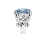 White gold Fancy Blue Radiant  Diamond Floral Cluster Ring with Solitaire Band and Prong Setting_68