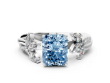White gold Fancy Blue Radiant  Diamond Floral Vine Solitaire Engagement Ring_3