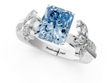 White gold Fancy Blue Radiant  Diamond Floral Vine Solitaire Engagement Ring_4