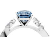 White gold Fancy Blue Radiant  Diamond Floral Vine Solitaire Engagement Ring_7