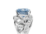 White gold Fancy Blue Radiant  Diamond Halo Ring with Marquise and Pavé Band in Prong Setting_17