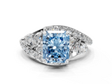 White gold Fancy Blue Radiant  Diamond Halo Ring with Marquise and Pavé Band in Prong Setting_66