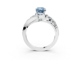 White gold Fancy Blue Radiant  Diamond Halo Ring with Marquise and Pavé Band in Prong Setting_69