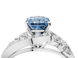 White gold Fancy Blue Radiant  Diamond Halo Ring with Marquise and Pavé Band in Prong Setting_72
