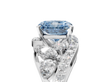 White gold Fancy Blue Radiant  Diamond Halo Ring with Marquise and Pavé Band in Prong Setting_73