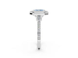 White gold Fancy Blue Radiant  Diamond Halo Ring with Milgrain Frame and Pavé Band_57