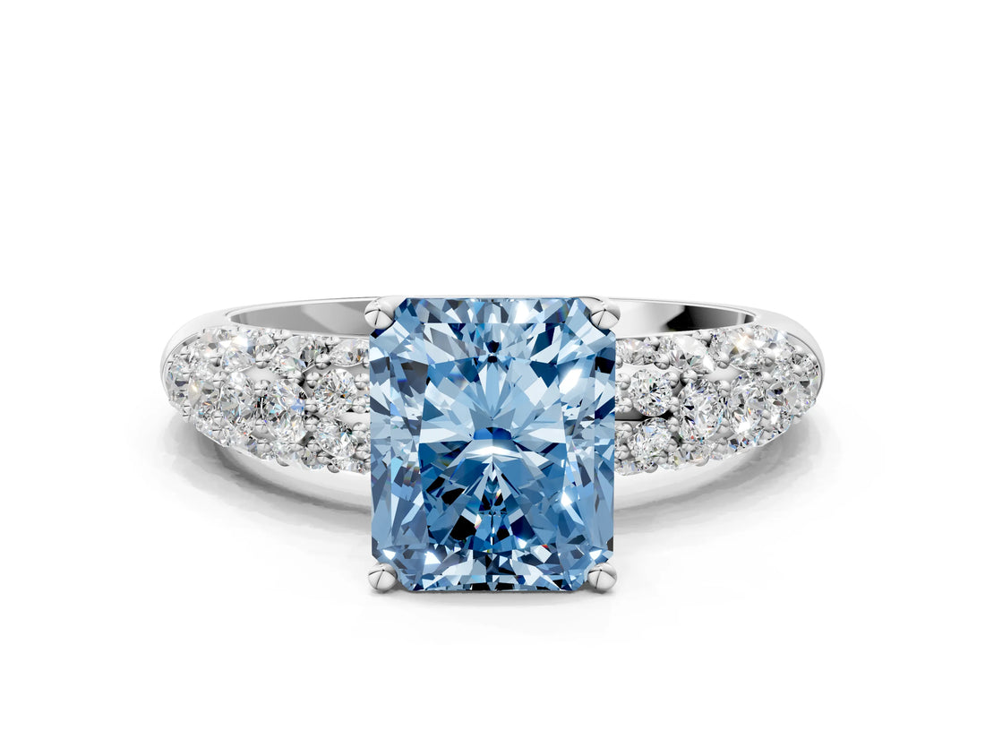 White gold Fancy Blue Radiant  Diamond Pavé Band Solitaire Ring with Four-Prong Setting_49