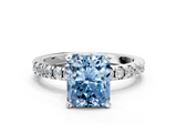 White gold Fancy Blue Radiant  Diamond Pavé Band Solitaire with Four-Prong Setting_218