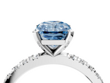 White gold Fancy Blue Radiant  Diamond Pavé Band Solitaire with Four-Prong Setting_222