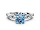 White gold Fancy Blue Radiant  Diamond Pavé Band Solitaire with Four-Prong Setting_3