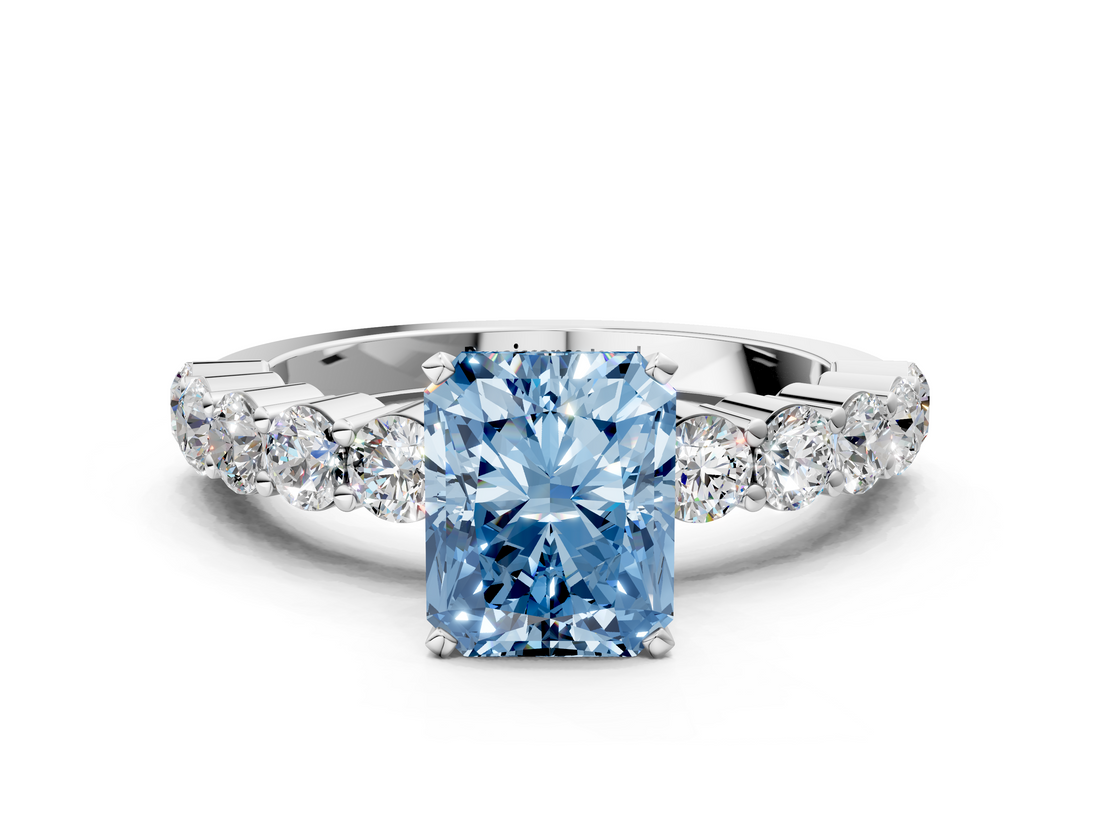White gold Fancy Blue Radiant  Diamond Pavé Band Solitaire with Four-Prong Setting_3