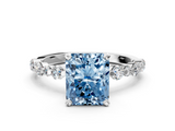 White gold Fancy Blue Radiant  Diamond Prong Set Engagement Ring with Pave Band_199