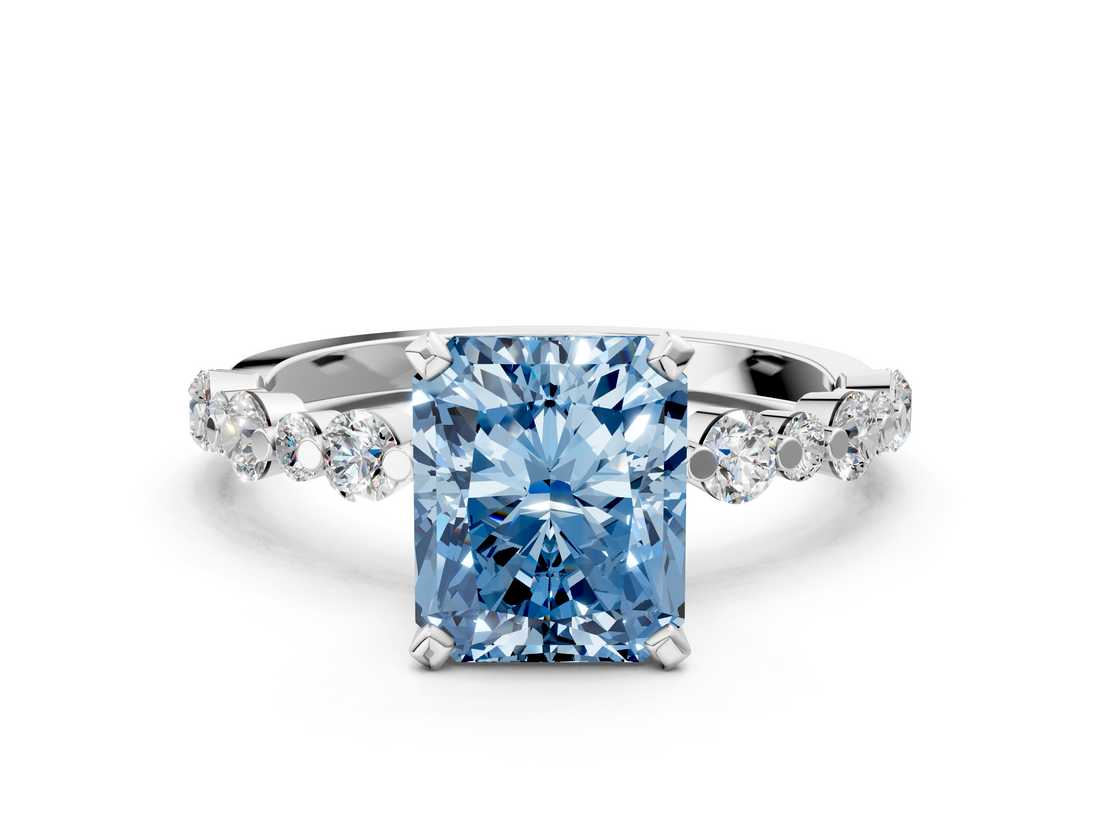 White gold Fancy Blue Radiant  Diamond Prong Set Engagement Ring with Pave Band_199