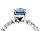 White gold Fancy Blue Radiant  Diamond Prong Set Engagement Ring with Pave Band_203