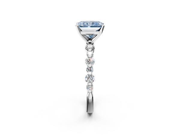 White gold Fancy Blue Radiant Cut Diamond Prong Set Engagement Ring with Pavé Band