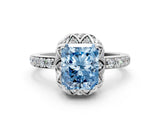 White gold Fancy Blue Radiant  Diamond Solitaire Ring with Shared Prong Pavé Band_12