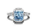 White gold Fancy Blue Radiant  Diamond Solitaire Ring with Shared Prong Pavé Band_66