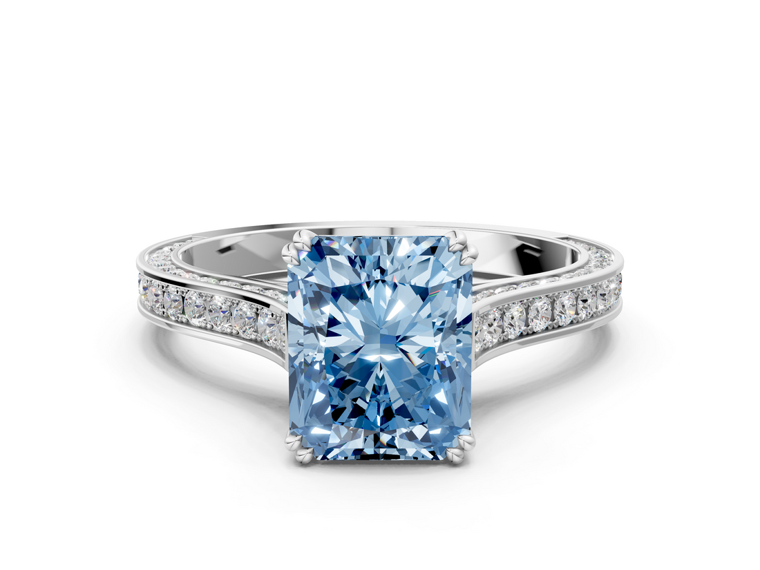 White gold Fancy Blue Radiant  Diamond Solitaire with Pave Band and Six-Prong Setting_20